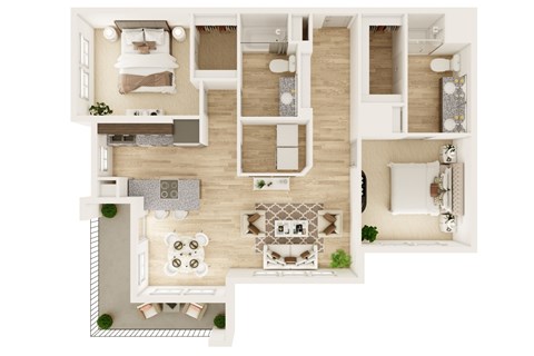 Floor plan for 2 beds, 2 baths, 1165 sqft